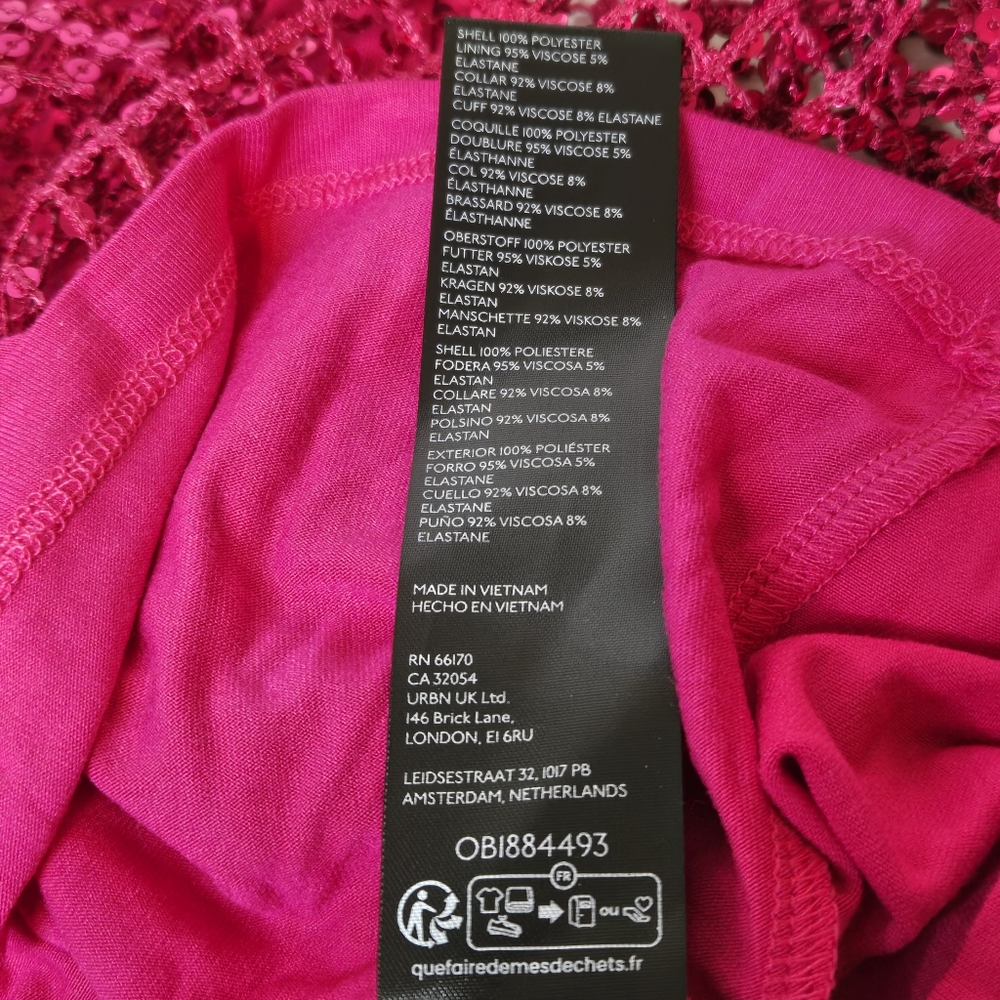 Pilcro Anthropologie Raspberry Pink Mesh Sequin Party Blouse Size Medium - Picture 7 of 13